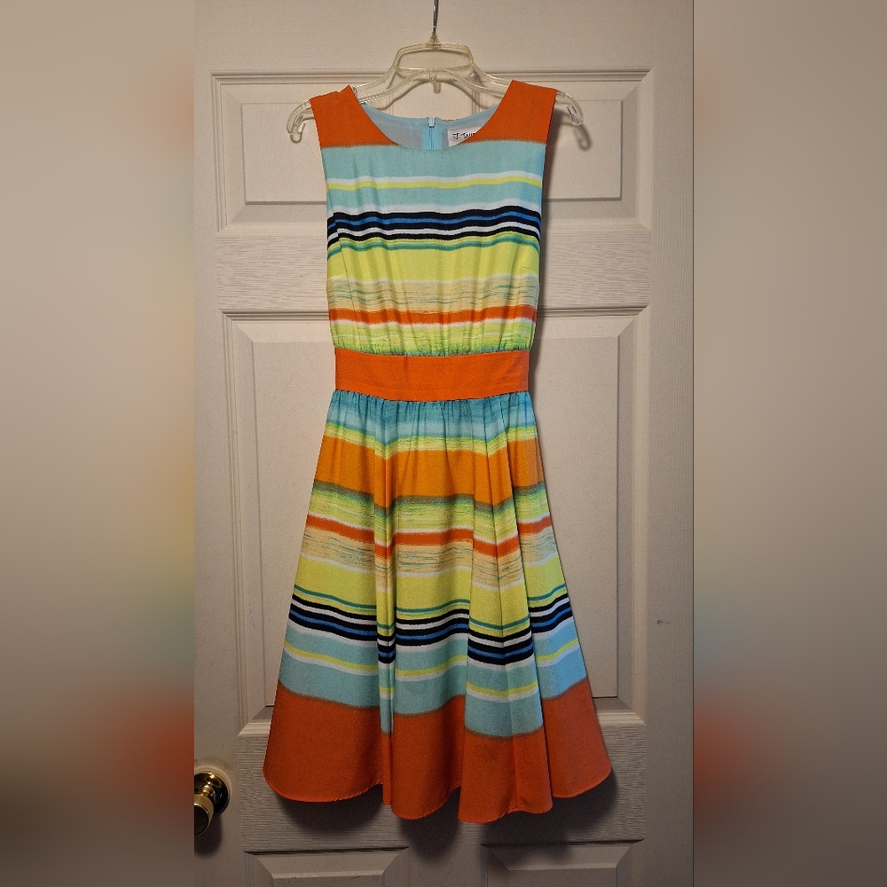 Orange and Green Strapless Sundress Casual Resort Wear